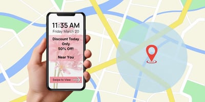 cellphone local sale notification with map background