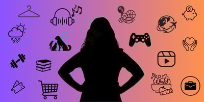female silohuette surrounded by personal icons