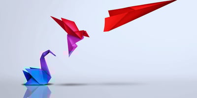 origami swan transforms into hummingbird then paper airplane