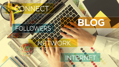 hands on laptop words connect followers network internet blog