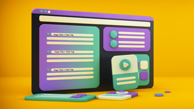 website graphic purple green yellow page title = title tag