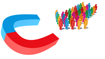 red and blue magnet attracting multicolored bodies