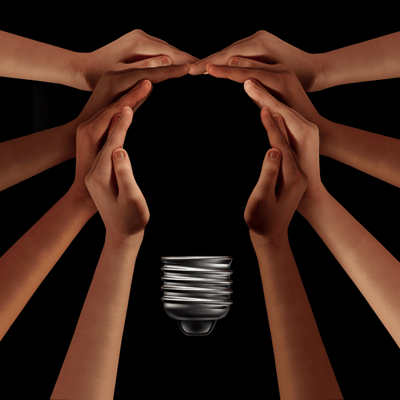hands together to make a lightbulb