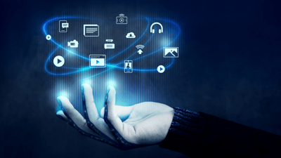 hand holding cloud icons for internet content