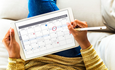 Tablet with calendar displayed.