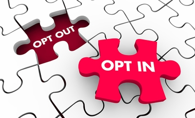 Puzzle pieces labeled opt out and opt in.