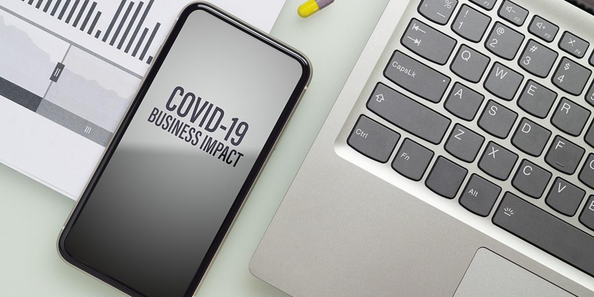 COVID-19 Business impact displayed on a phone screen.
